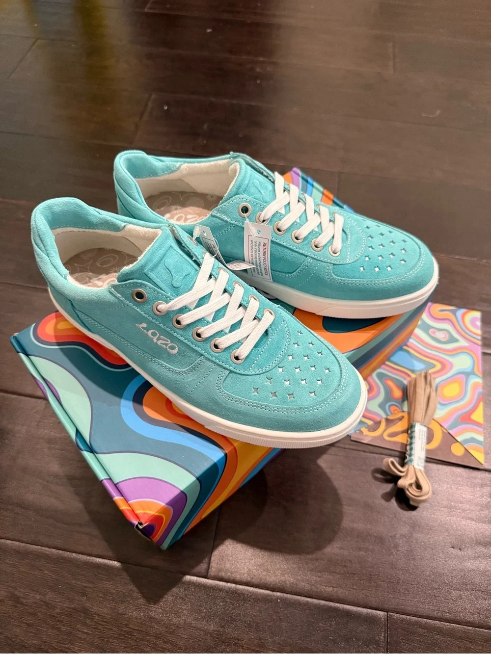 Women's Turquoise Suede Lace-Up Sneakers